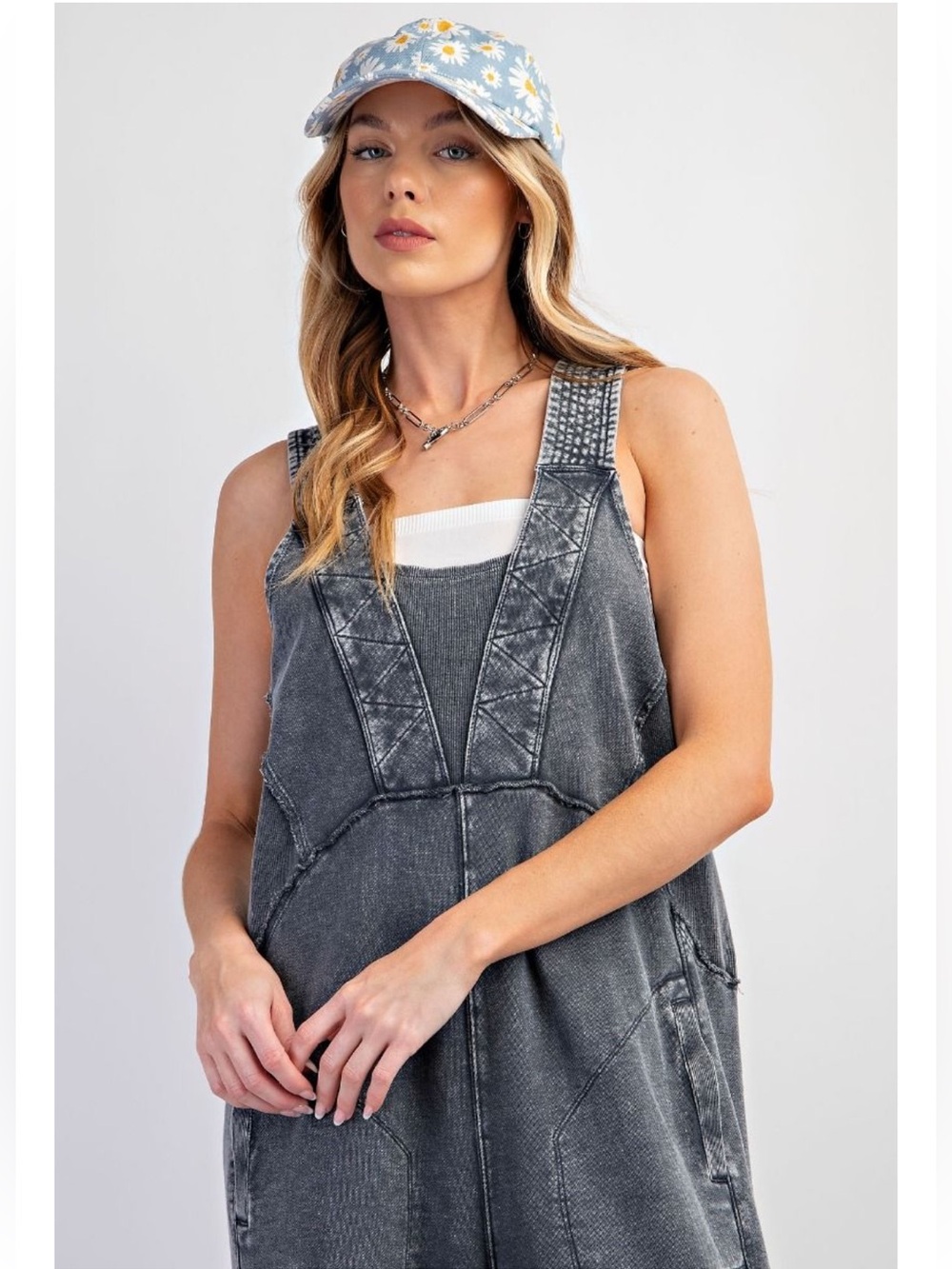 New:Easel Boho Mineral Washed Terry Knit Cotton Wide Leg Jumper Jumpsuit•Medium - Picture 2 of 4